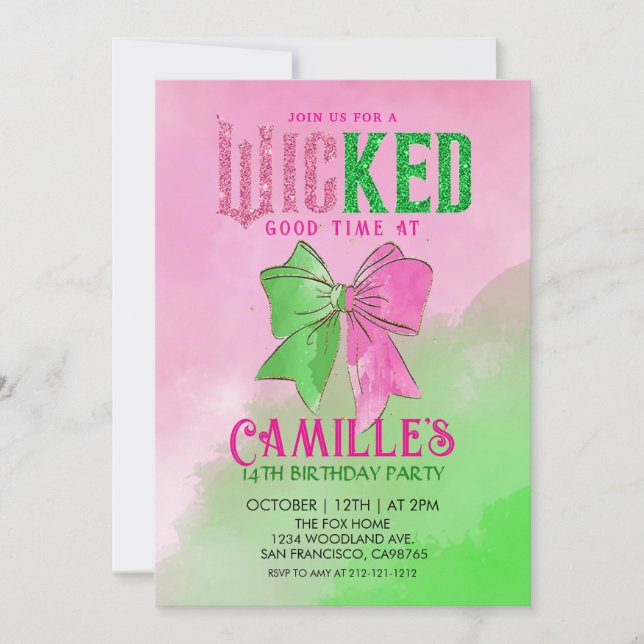 Convites Elegant Bow Wicked Girl Birthday Party  Invitation (Frente)