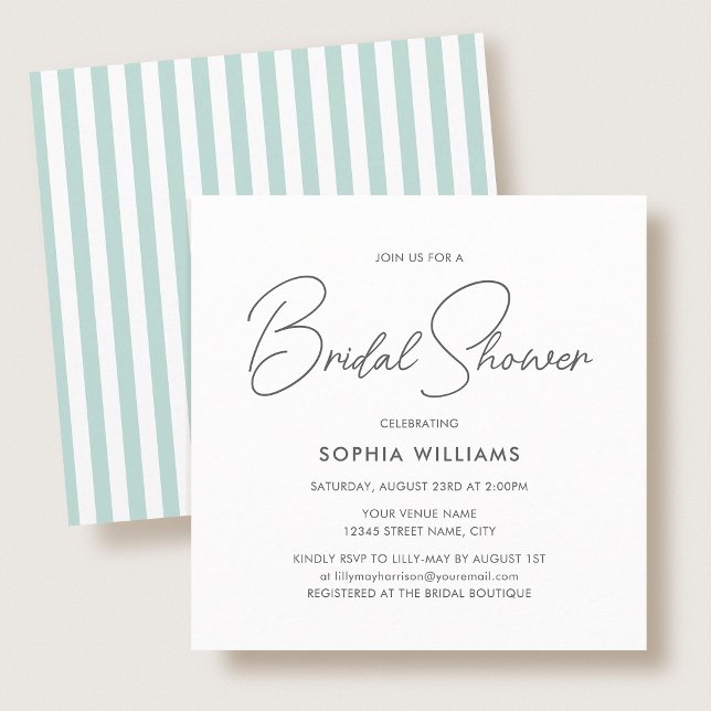 Convites Elegant Bridal Shower Modern Script Teal Stripes (Criador carregado)