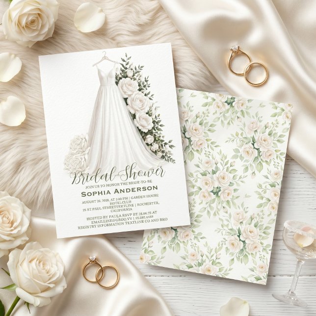 Convites Elegant Bridal Shower with Wedding Dress  (Criador carregado)