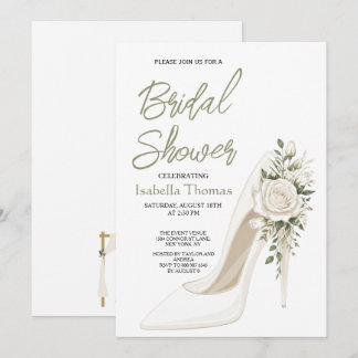 Convites Elegant Bridal Shower with White Floral High Heel