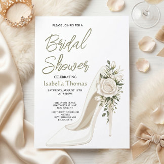 Convites Elegant Bridal Shower with White Floral High Heel