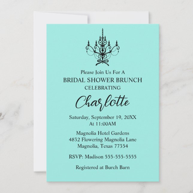 Convites Elegant Bride & Co. Bridal Shower Teal (Frente)