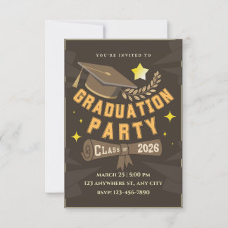 Convites Elegant Brown Gold Graduation Party Invitation