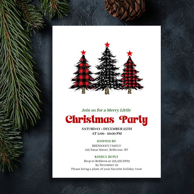 Convites Elegant Buffalo Christmas Tree Holiday Printable (Elegant Buffalo Christmas Tree Holiday Printable Invitation)