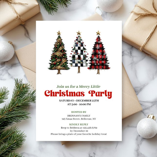 Convites Elegant buffalo plaid Christmas tree party invite (Elegant buffalo plaid Christmas tree party invite)