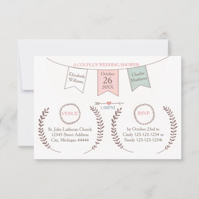 Convites Elegant Bunting - 3x5 Chuveiro de Casamento do Cas (Frente)
