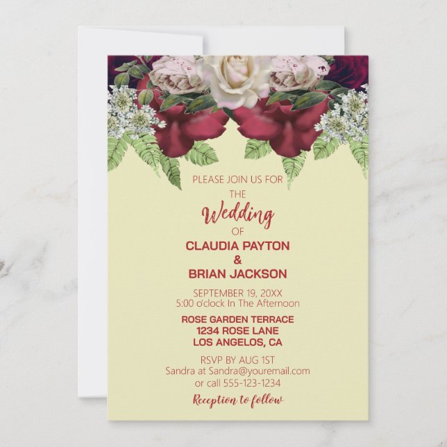 Convites Elegant Burgundy Blush Floral Wedding (Frente)