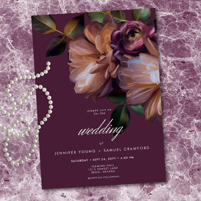 Convites Elegant Burgundy Classic Moody Floral Wedding (Elegant Burgundy Classic Moody Floral Invitation)