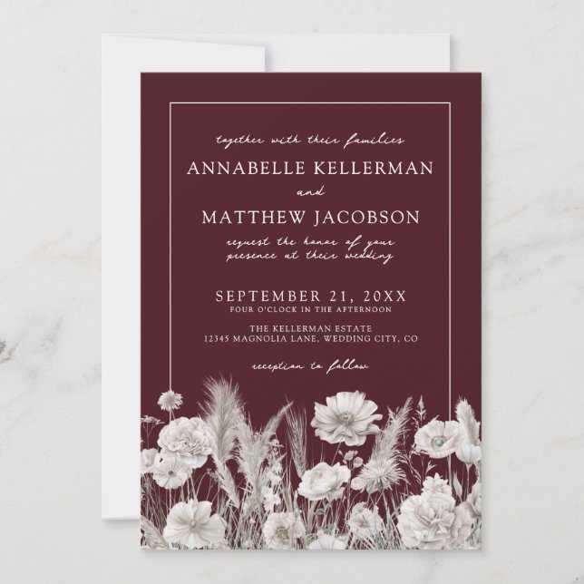 Convites Elegant Burgundy Floral Boho Wedding (Frente)
