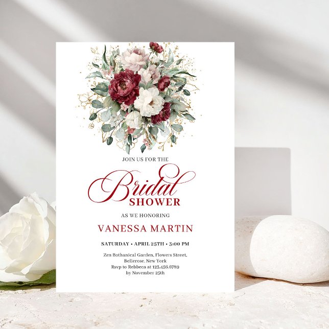 Convites Elegant Burgundy Floral Bridal Shower Invitation (Elegant Burgundy Floral Bridal Shower Invitation)