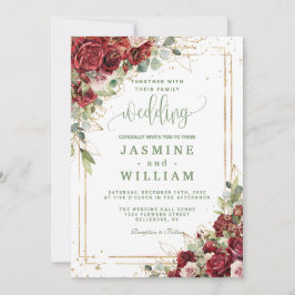 Convites Elegant Burgundy Floral  Gold  Wedding