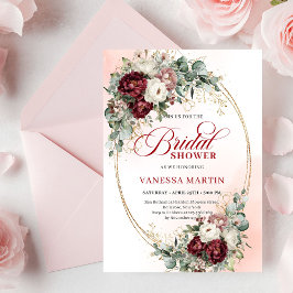 Convites Elegant Burgundy Gold Floral Eucalyptus Shower