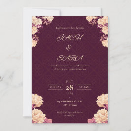 Convites Elegant Burgundy & Gold Floral Wedding Invitation