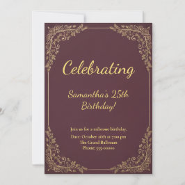 Convites Elegant Burgundy Gold Milestone Birthday