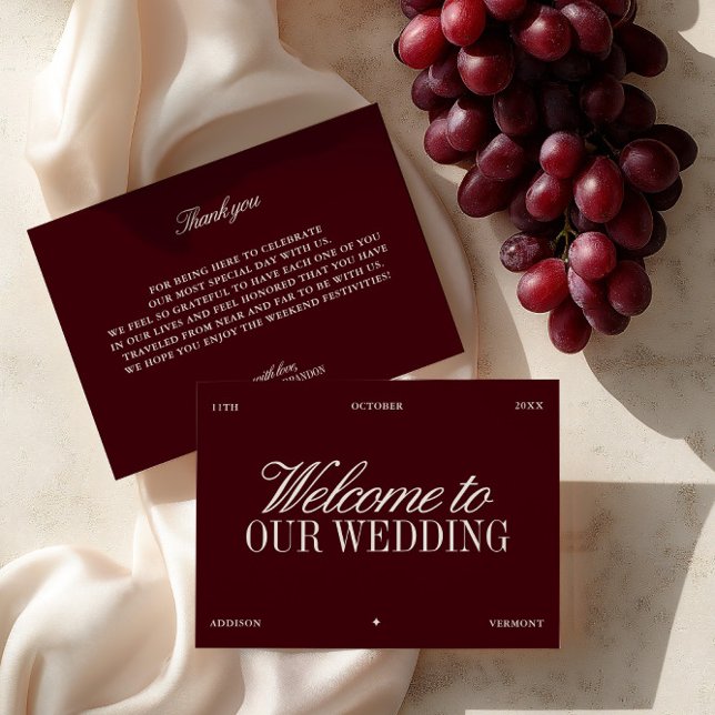 Convites Elegant Burgundy & Ivory Wedding Welcome Card (Elegant Burgundy & Ivory Wedding Welcome Card)