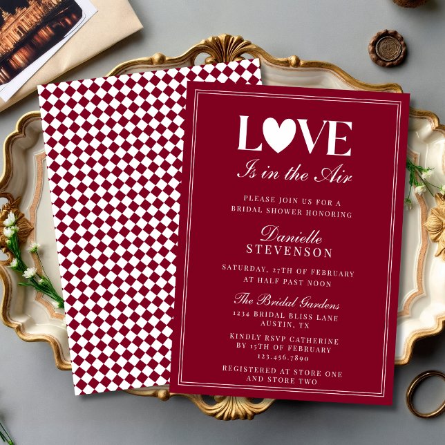 Convites Elegant Burgundy Love Is in the Air Bridal Shower (Criador carregado)