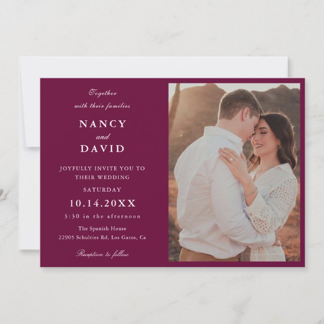 Convites Elegant Burgundy Photo Wedding  (Frente)