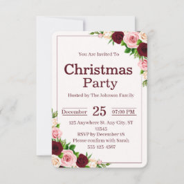Convites Elegant Burgundy Pink Floral Christmas Party