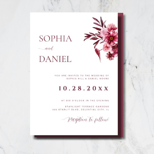 Convites Elegant Burgundy Rose Floral Wedding Invitation  (Criador carregado)