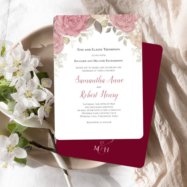 Convites Elegant Burgundy Wedding Floral Custom (Burgundy Floral Wedding Invitations.)
