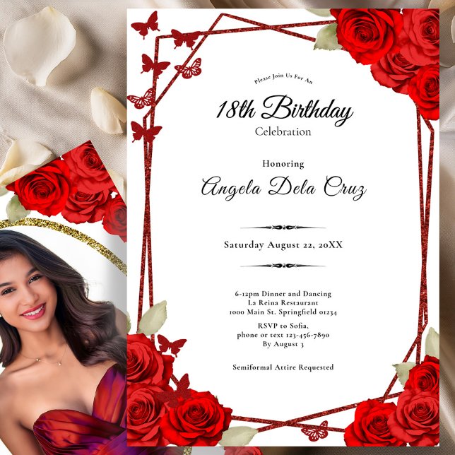 Convites Elegant Butterflies Red Roses 18th Birthday Debut (Criador carregado)