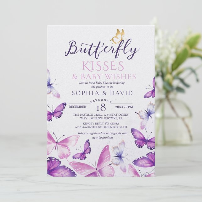 Convites Elegant Butterfly Baby Girl Baby Shower  (Em pé/Frente)