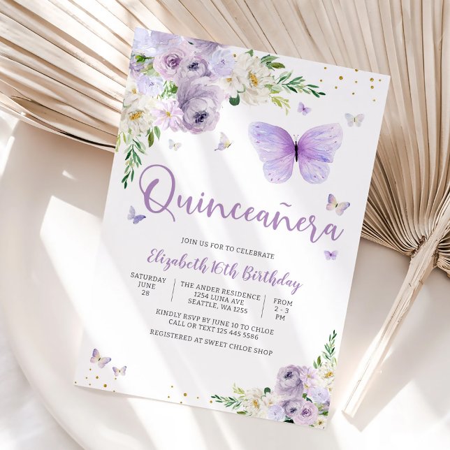 Convites Elegant Butterfly Quinceañera Invitation (Criador carregado)