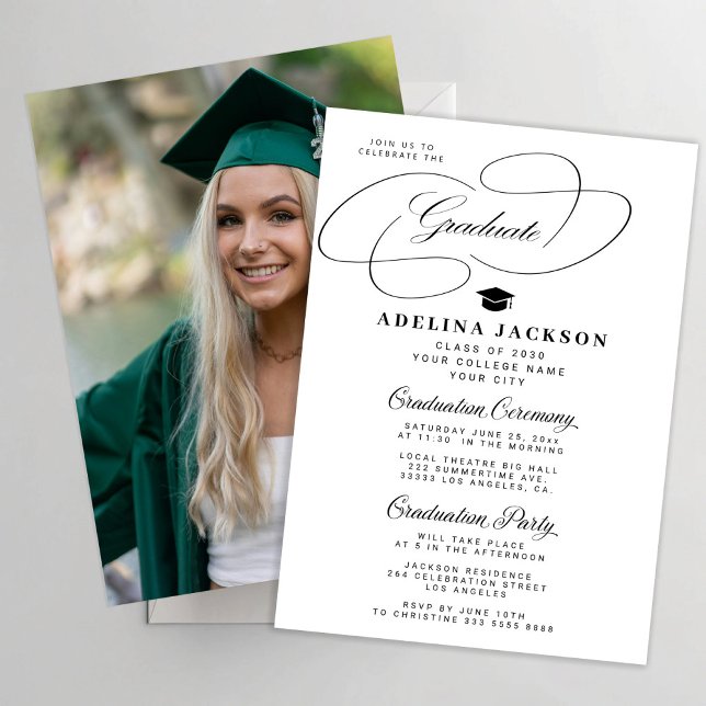 Convites Elegant calligraphy black and white graduation (Criador carregado)
