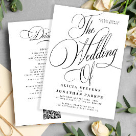 Convites Elegant calligraphy black white all in one wedding