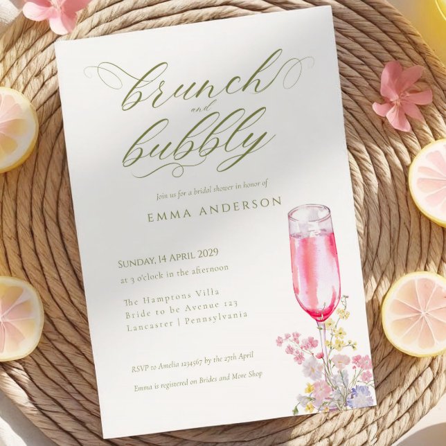 Convites Elegant Calligraphy Brunch & Bubbly Bridal Shower (Criador carregado)