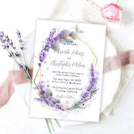 Convites Elegant Calligraphy Purple Lavender Floral Wedding