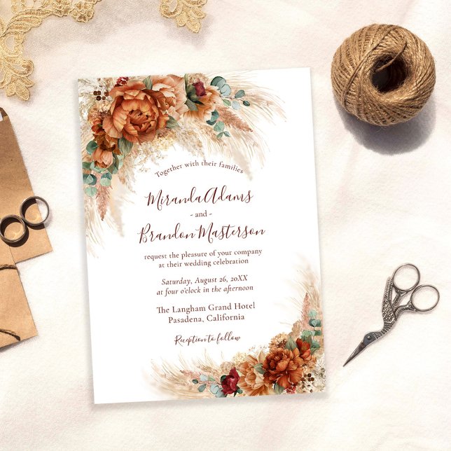 Convites Elegant Calligraphy Romantic Floral Boho Wedding (Criador carregado)