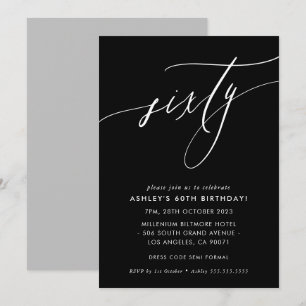 Convites ElEGANT Calliografia chic 60º aniversário preto br