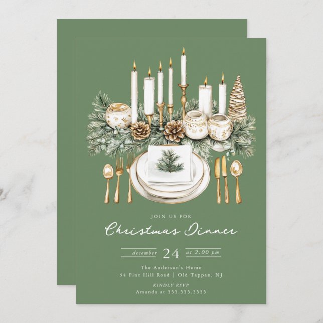 Convites Elegant Candlelight Christmas Dinner Invite (Frente/Verso)