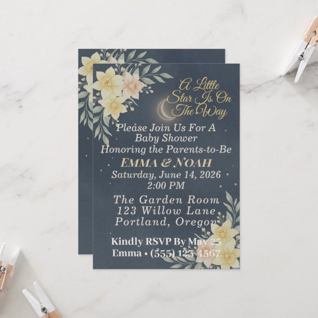 Convites Elegant Celestial Moon Baby Shower Invitation (Frente/Verso In Situ)
