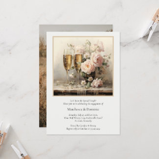 Convites Elegant Champagne Flutes Floral Engagement Party |