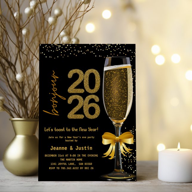 Convites Elegant Champagne New Year's Eve Party Invitation (Criador carregado)