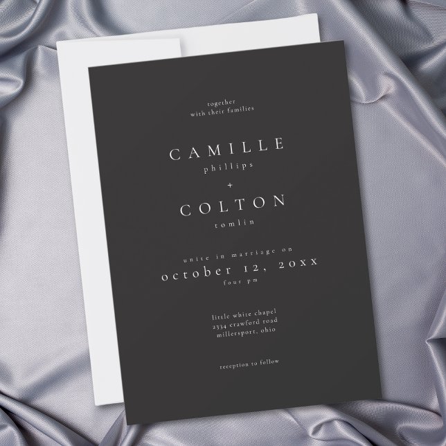 Convites Elegant Charcoal Black Minimalist Wedding (Elegant Charcoal Black Minimalist Wedding Invitation)
