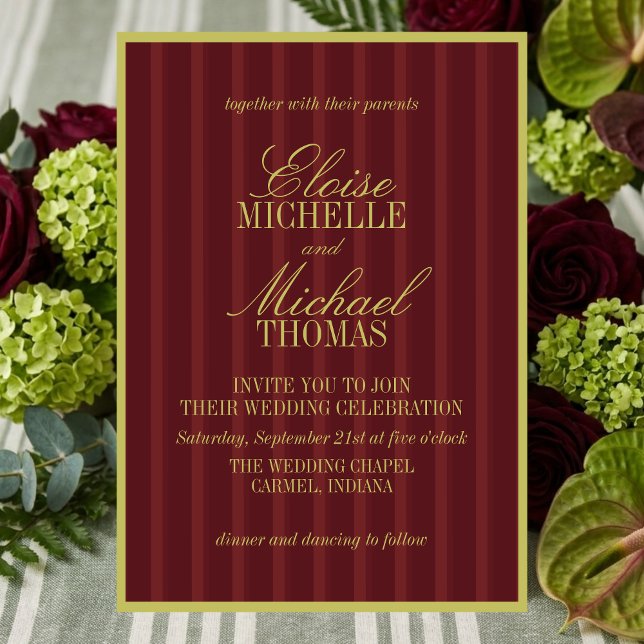 Convites Elegant Chartreuse Burgundy Stripe Pattern Formal (Elegant Chartreuse Burgundy Stripe Pattern Formal Invitation)