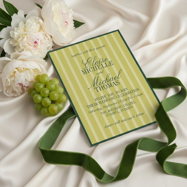 Convites Elegant Chartreuse Stripe Pattern Formal (Elegant Chartreuse Stripe Pattern Formal Invitation
)