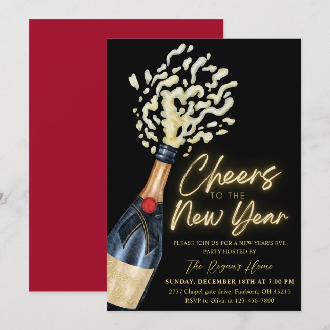 Convites Elegant Cheers The To New Year  Holiday Party (Frente/Verso)