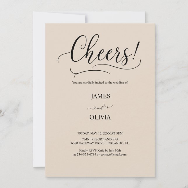 Convites Elegant Cheers! Warm Beige Modern Script Wedding  (Frente)