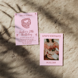 Convites Elegant Cherry Birthday Invitation with Heart Cake