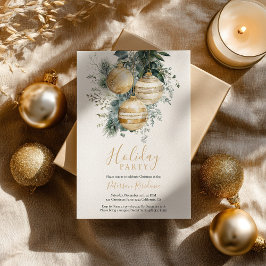 Convites Elegant Chic Gold Baubles Greenery Christmas Party