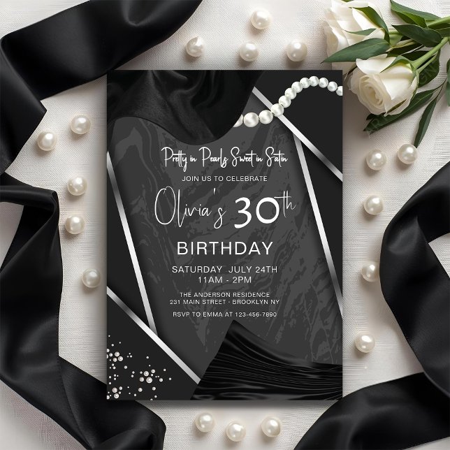 Convites Elegant Chic Pearls & Satin Adult Birthday Party (Criador carregado)
