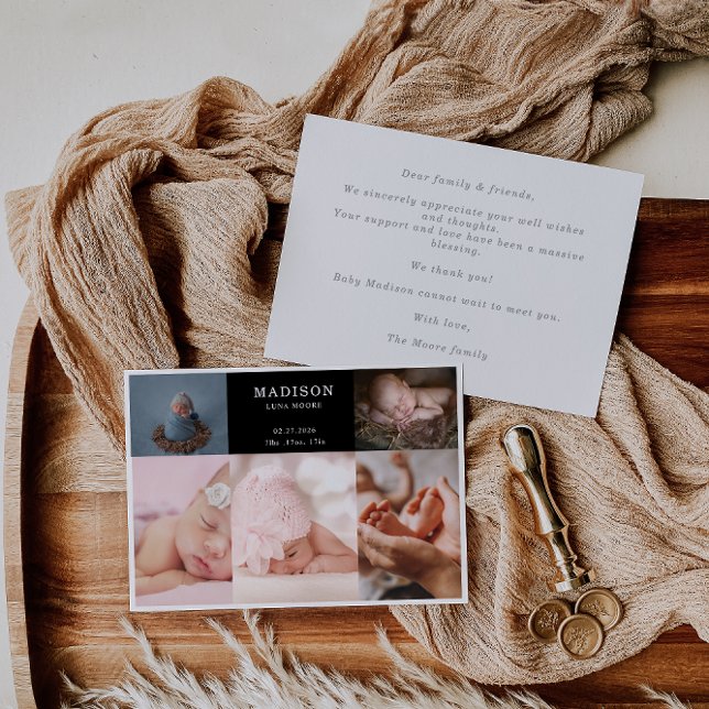 Convites Elegant Chic Photo Collage Baby Announcement Card (Criador carregado)