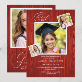 Convites Elegant Chic Photo Collage Rustic Graduation