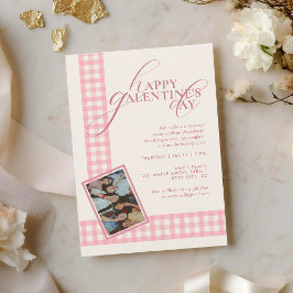 Convites Elegant Chic Pink Check Typography Galentines Day
