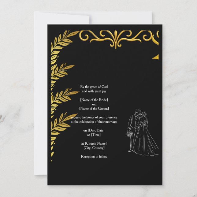Convites Elegant Christian Wedding Invitation | Gold Floral (Frente)