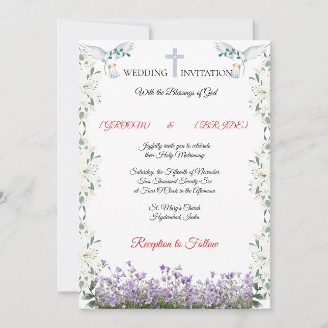 Convites Elegant Christian Wedding Invitation Template (Frente)